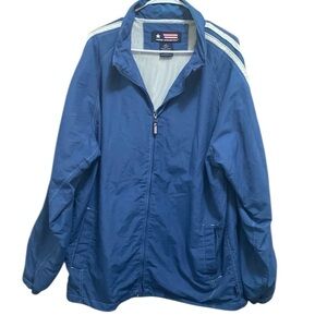 Men’s Free Country Blue Windbreaker with Stand-Up Collar and Sporty Stripes